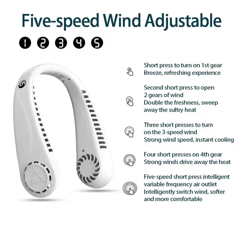 Newest Rechargeable Personal Hanging Neck Fan USB Mini Portable&Wearable Neck Fan Bladeless Outdoor Sport Fan