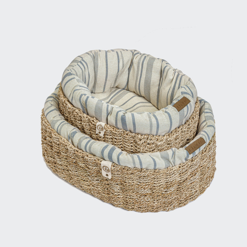 Cozy Linen Striped Dog Basket - Natural/Blue