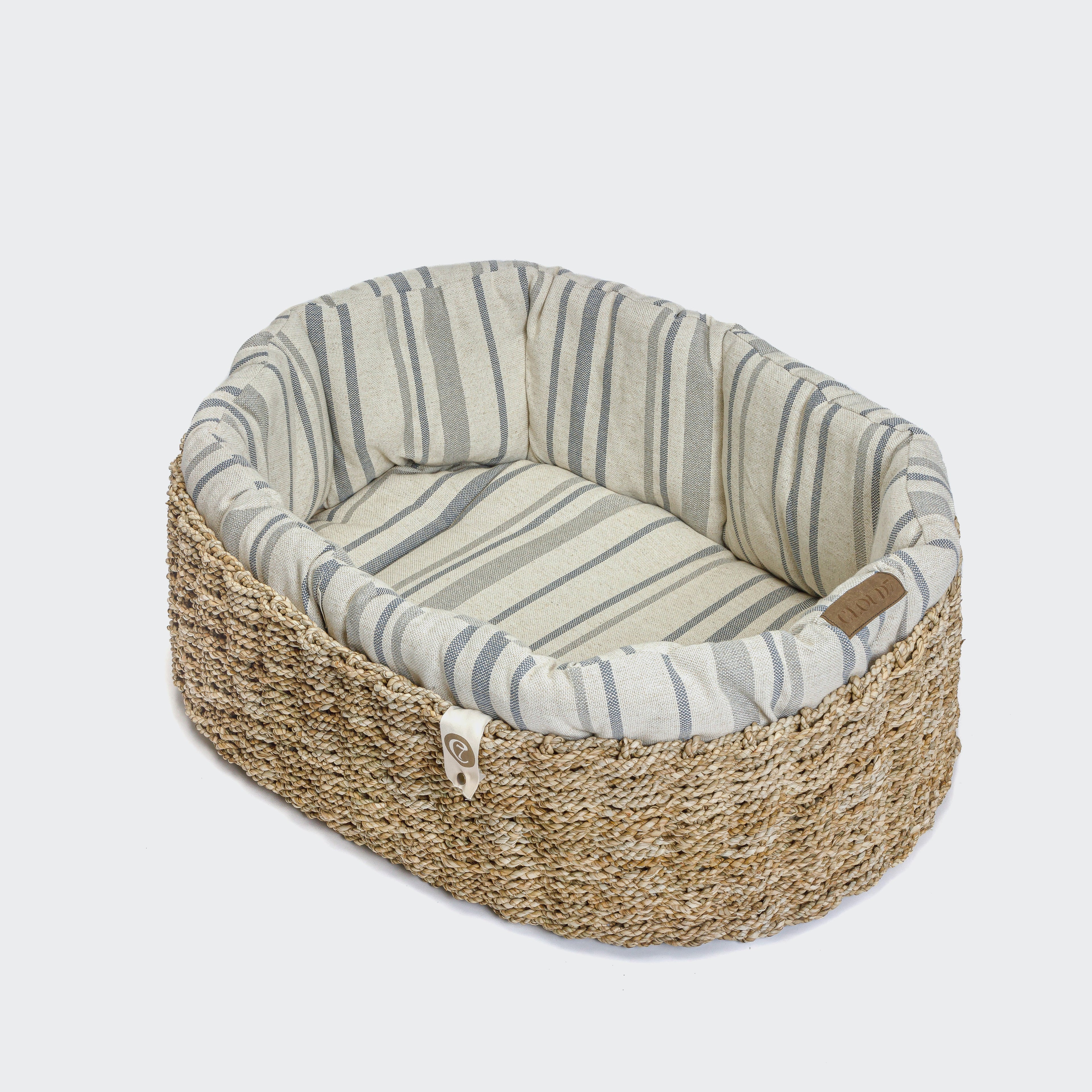 Cozy Linen Striped Dog Basket - Natural/Blue