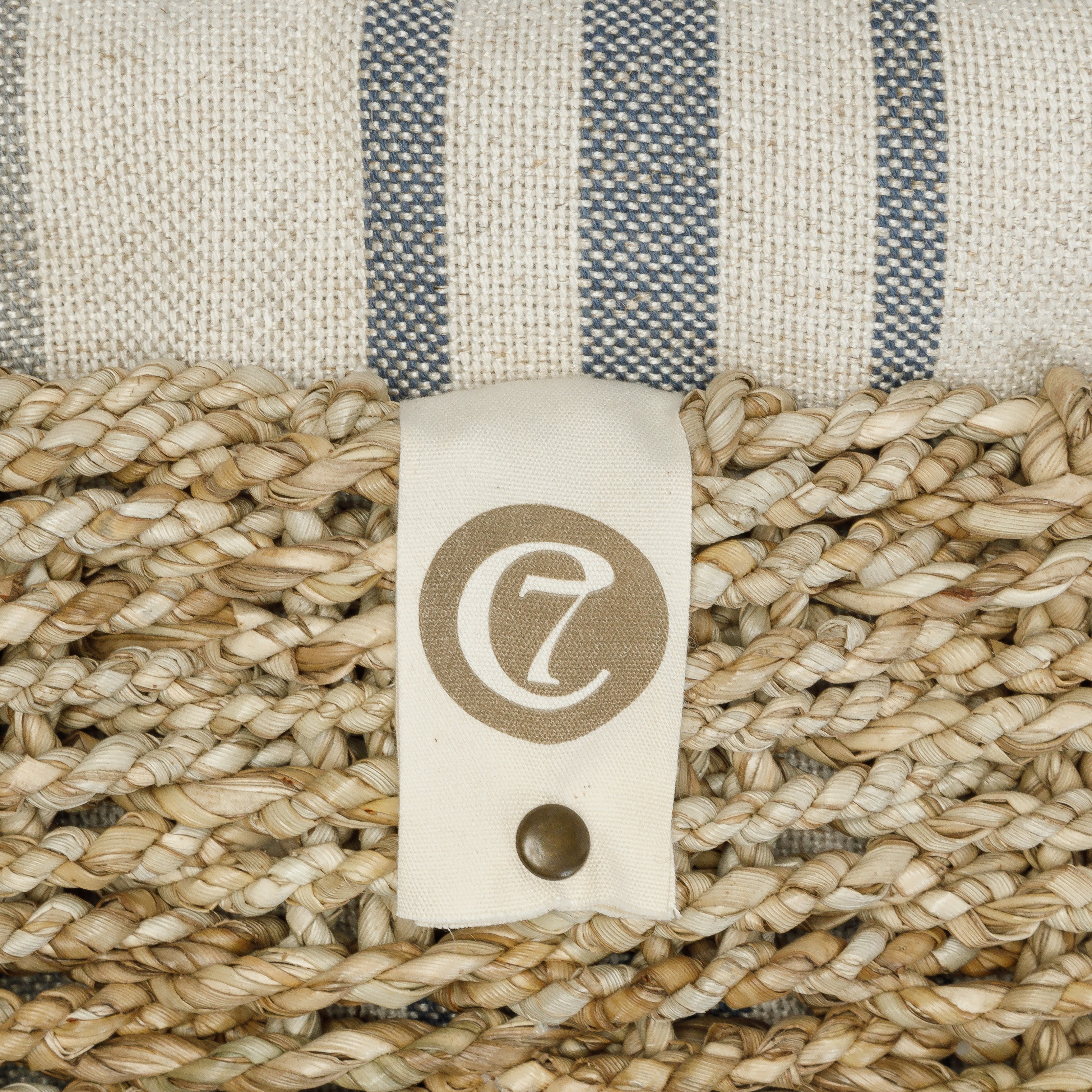 Cozy Linen Striped Dog Basket - Natural/Blue