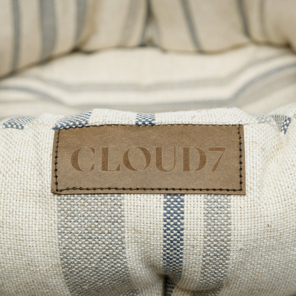 Cozy Linen Striped Dog Basket - Natural/Blue