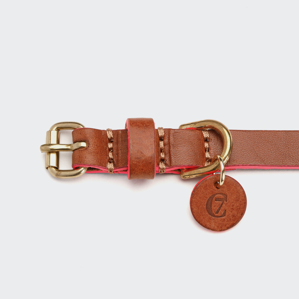 Prince Park Dog Collar - Cognac & Pink