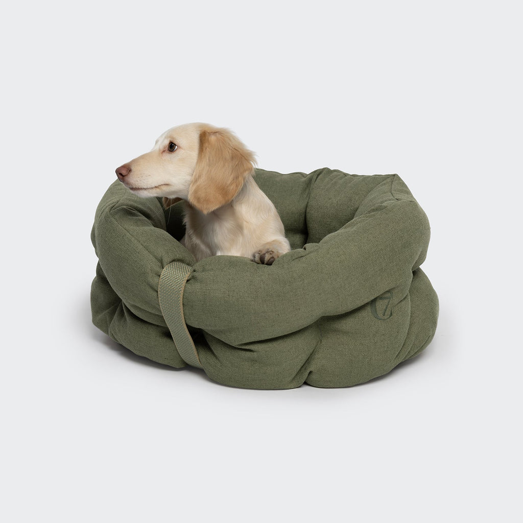 LTTL Snoozy Linen-Mix Dog Bed in Moss - Cozy, Durable Comfort