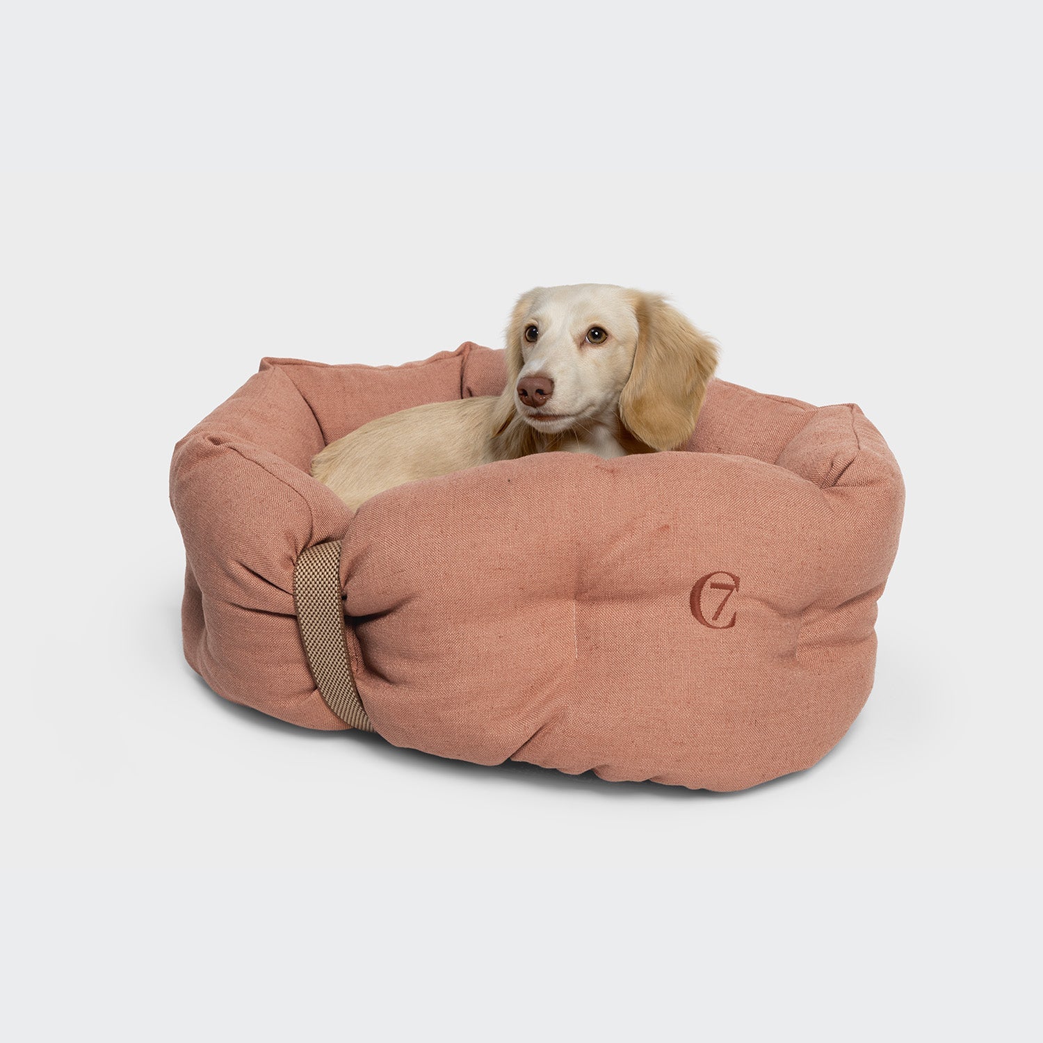 LTTL Snoozy Linen-Mix Dog Bed in Dusty Rose – Cozy & Plush