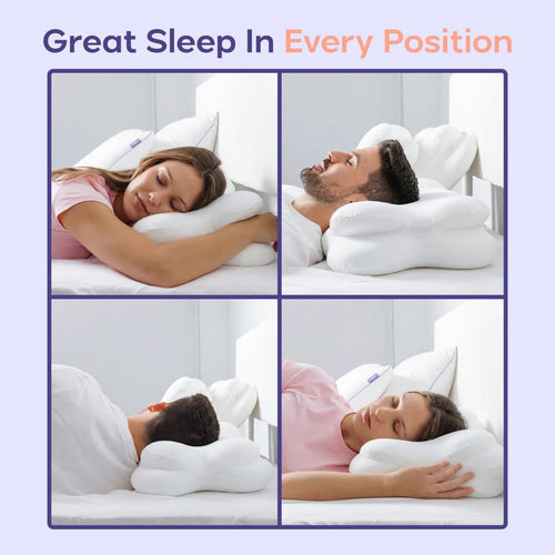 Cloudalign Memory Foam Pillow for Neck & Shoulder Support, Dual Height Ergonomic Cervical Pillow for Side Back & Stomach Sleepers, Contoured Orthopedic Bed Pillow with Washable Cover, High