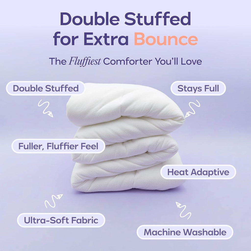 Dreamish Comforter Full/Queen - Extra Fluffy Double-Stuffed down Alternative Duvet Insert, All-Season Temperature-Balancing, Oeko-Tex Class I Fabric, Box-Stitch, Machine Washable