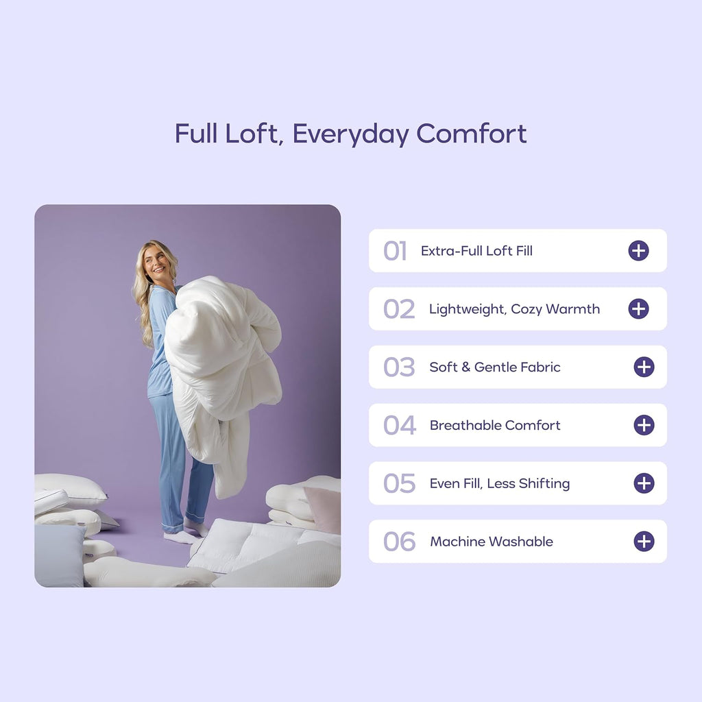 Dreamish Comforter Full/Queen - Extra Fluffy Double-Stuffed down Alternative Duvet Insert, All-Season Temperature-Balancing, Oeko-Tex Class I Fabric, Box-Stitch, Machine Washable