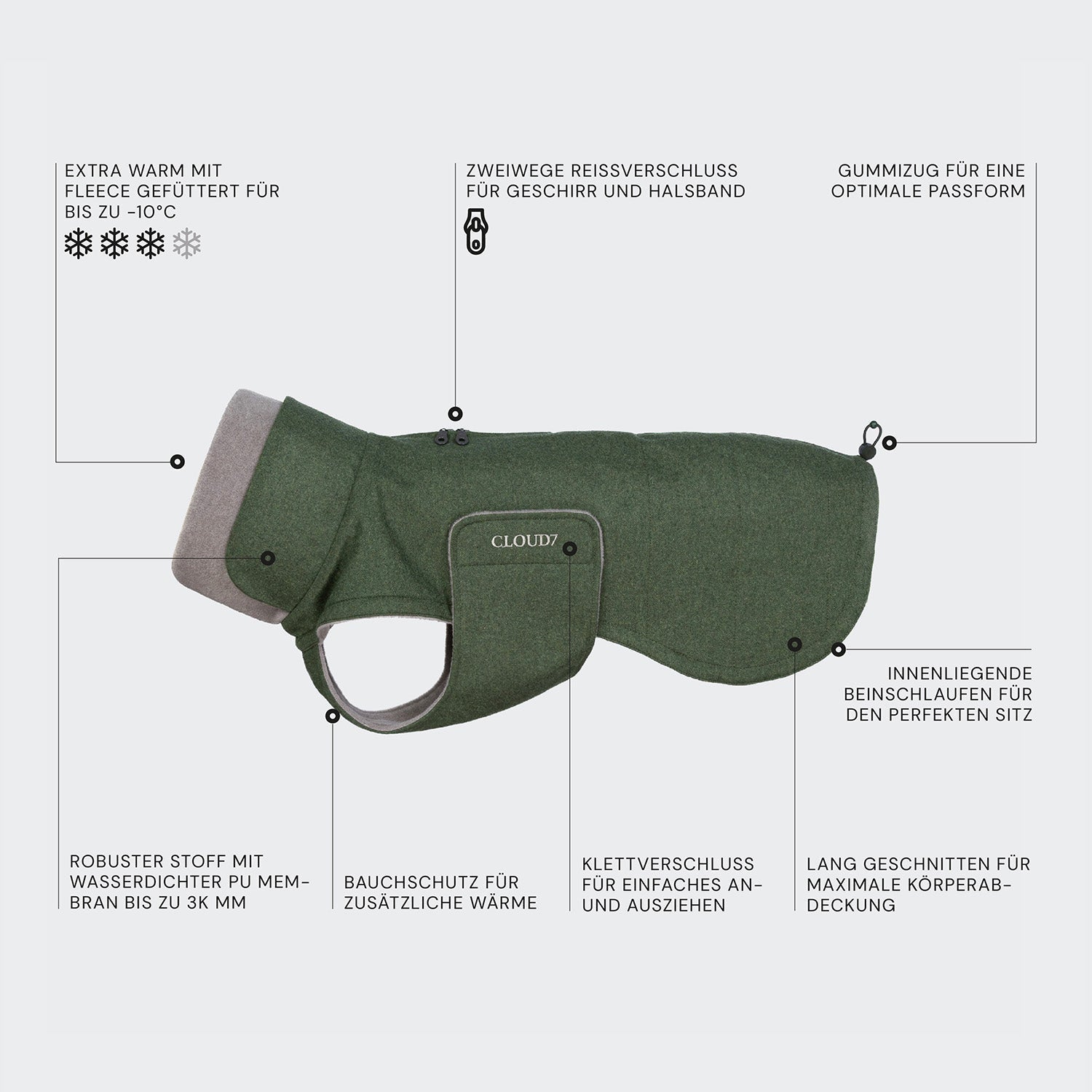Brooklyn Long-Flannel Dog Coat in Fern Green