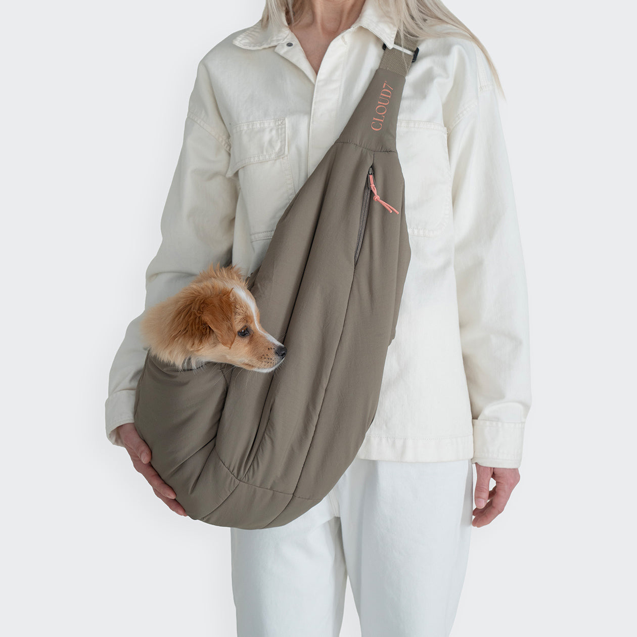 LTTL Puffer Dog Sling Bag - Khaki/Peach