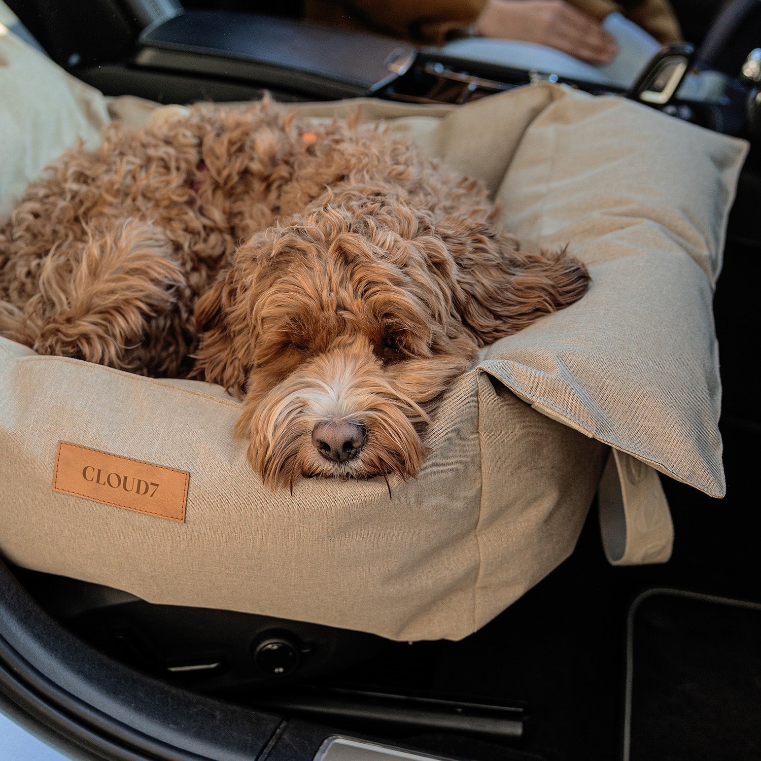 Sand-Colored Portable Dog Car Seat for Safe, Comfortable Travel