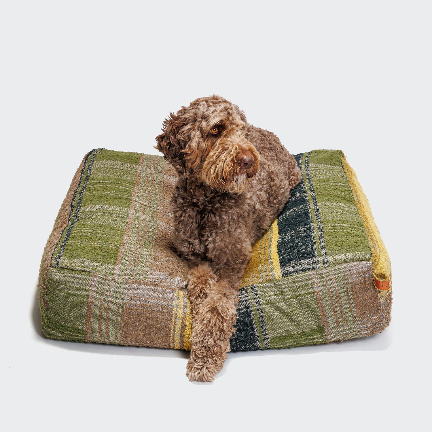 Cube-Style Dog Bed in Green Tartan