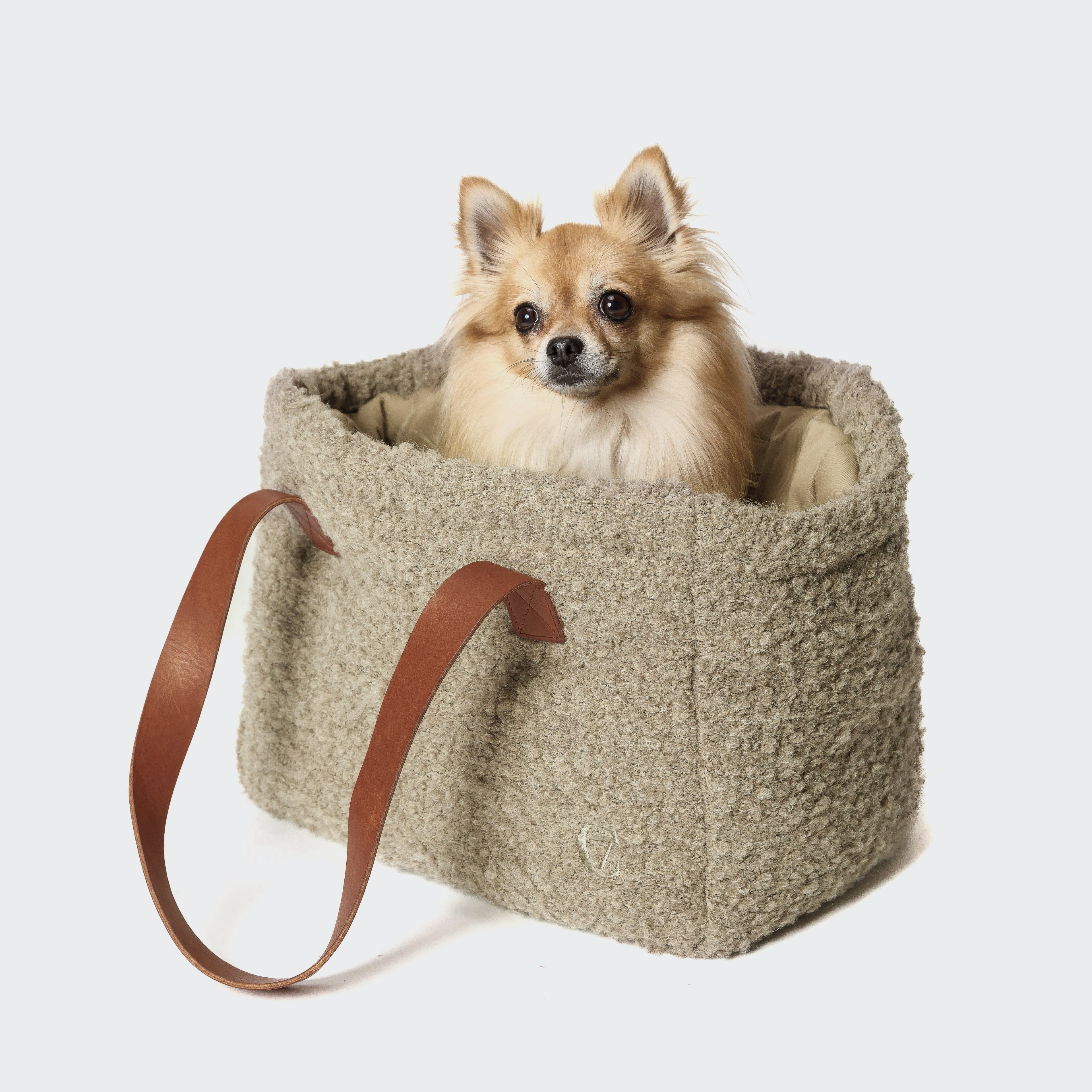 Verona Wool Beige Dog Carrier – Stylish, Cozy Travel Tote for Your Furry Friend