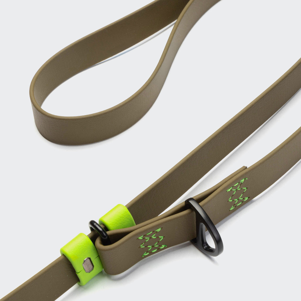 Hands-Free BioThane Dog Leash - Ipanema Olive-Neon Green