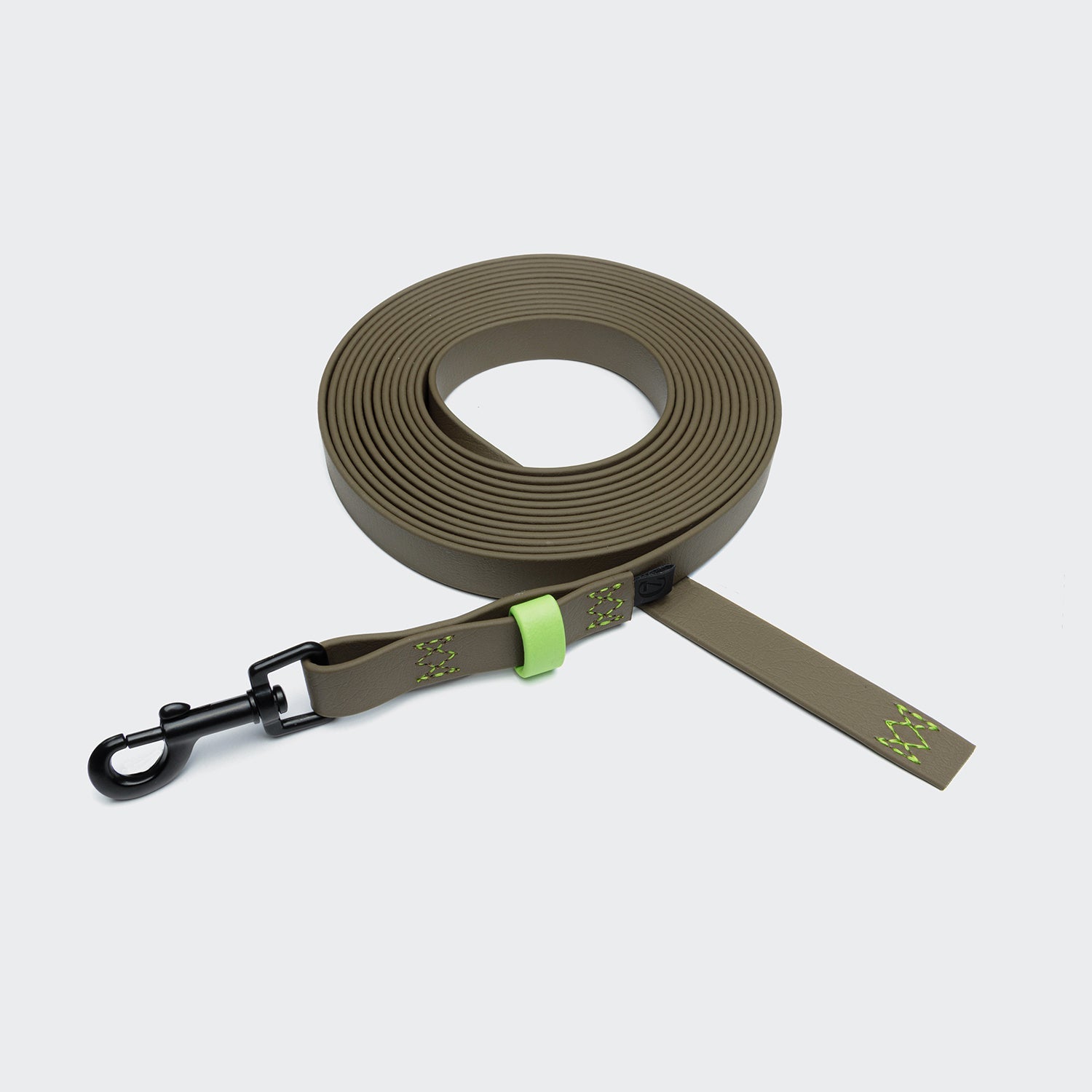 BioThane Long Line Dog Leash - Ipanema Olive-Neon Green, Ultra-Durable Waterproof Training Lead