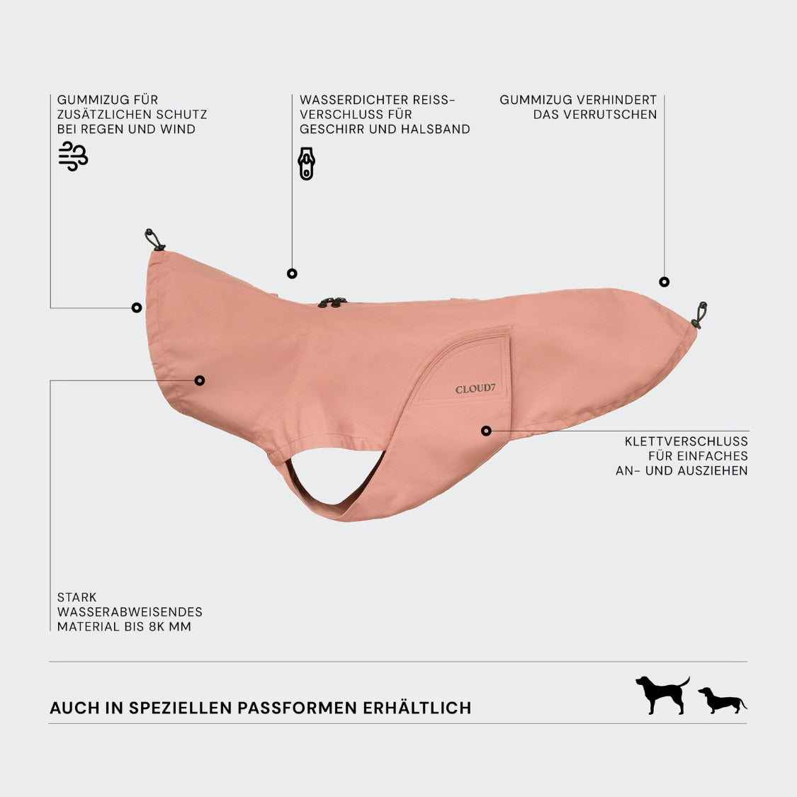 Dublin 2.0 Dog Raincoat in Faded Rose
