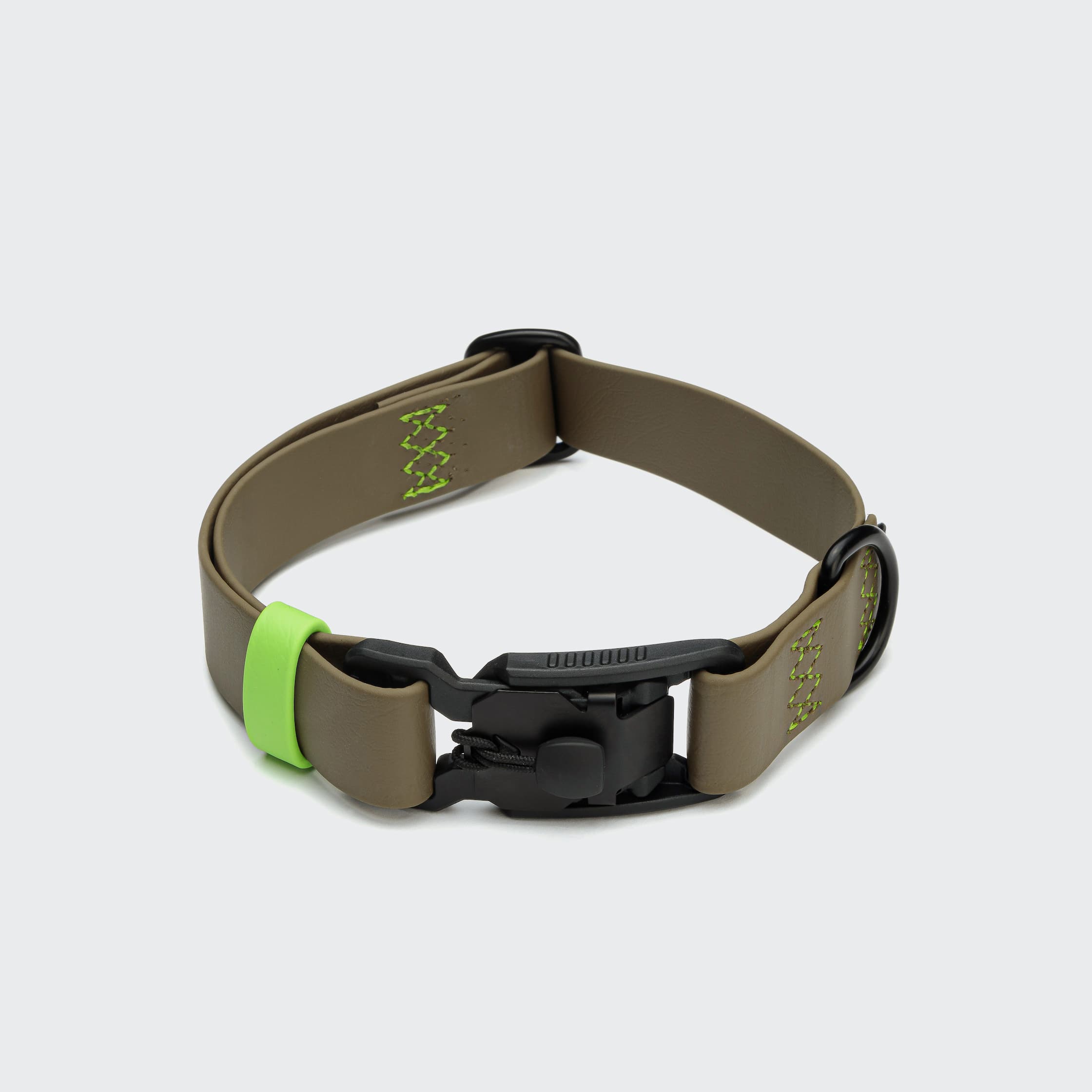 BioThane Ipanema Dog Collar in Olive-Neon Green
