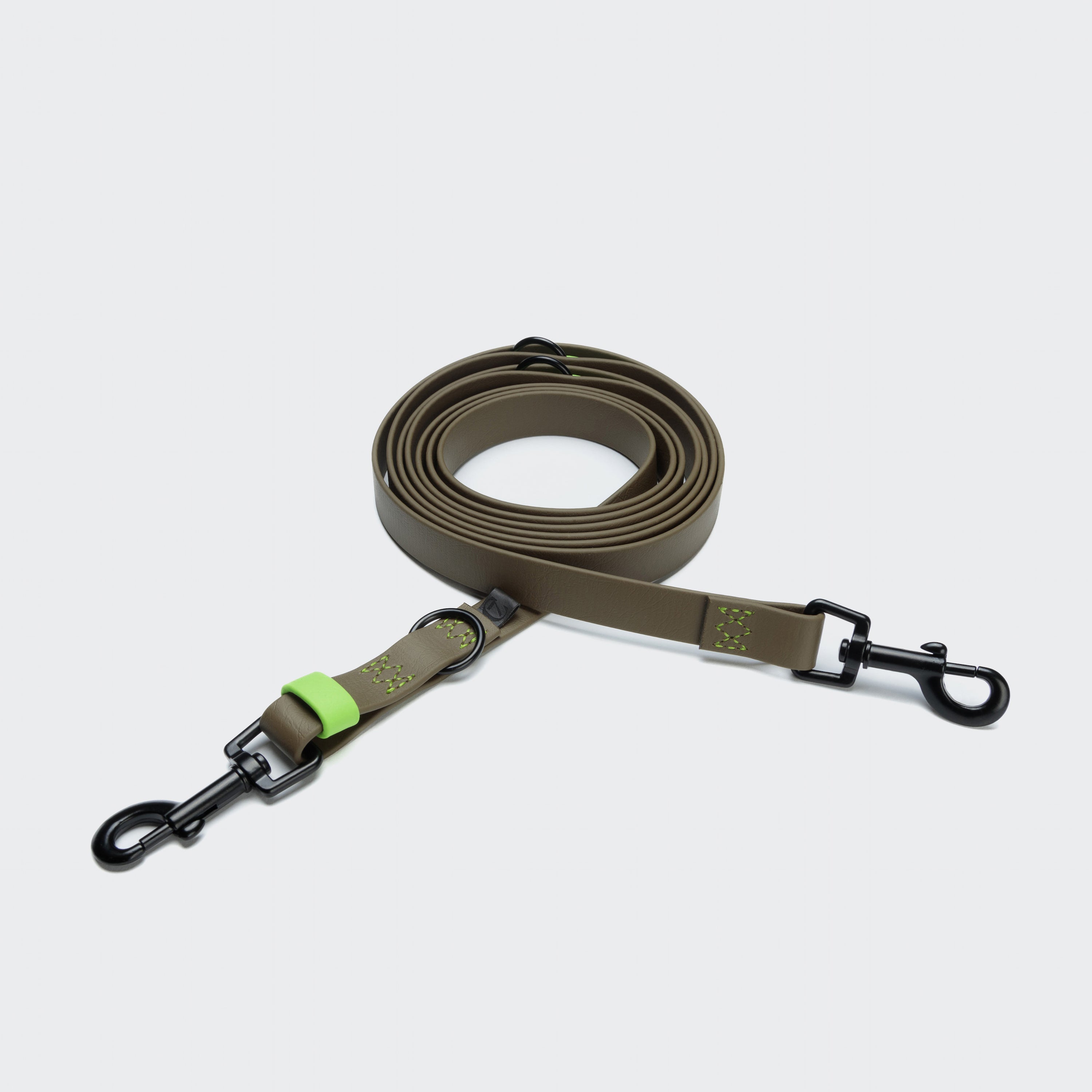 Ipanema BioThane Adjustable Dog Leash - Olive-Neon Green