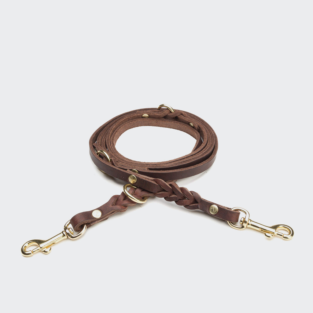 Riverside Park Dog Leash - Saddle Brown with Gold Accents