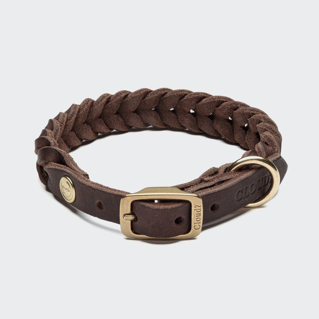 Central Park Dog Collar in Saddle Brown with Gold Accents