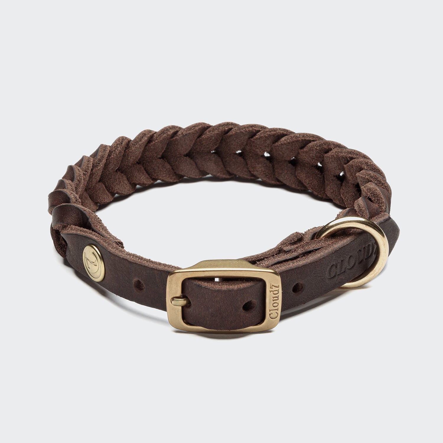Central Park Dog Collar in Saddle Brown with Gold Accents