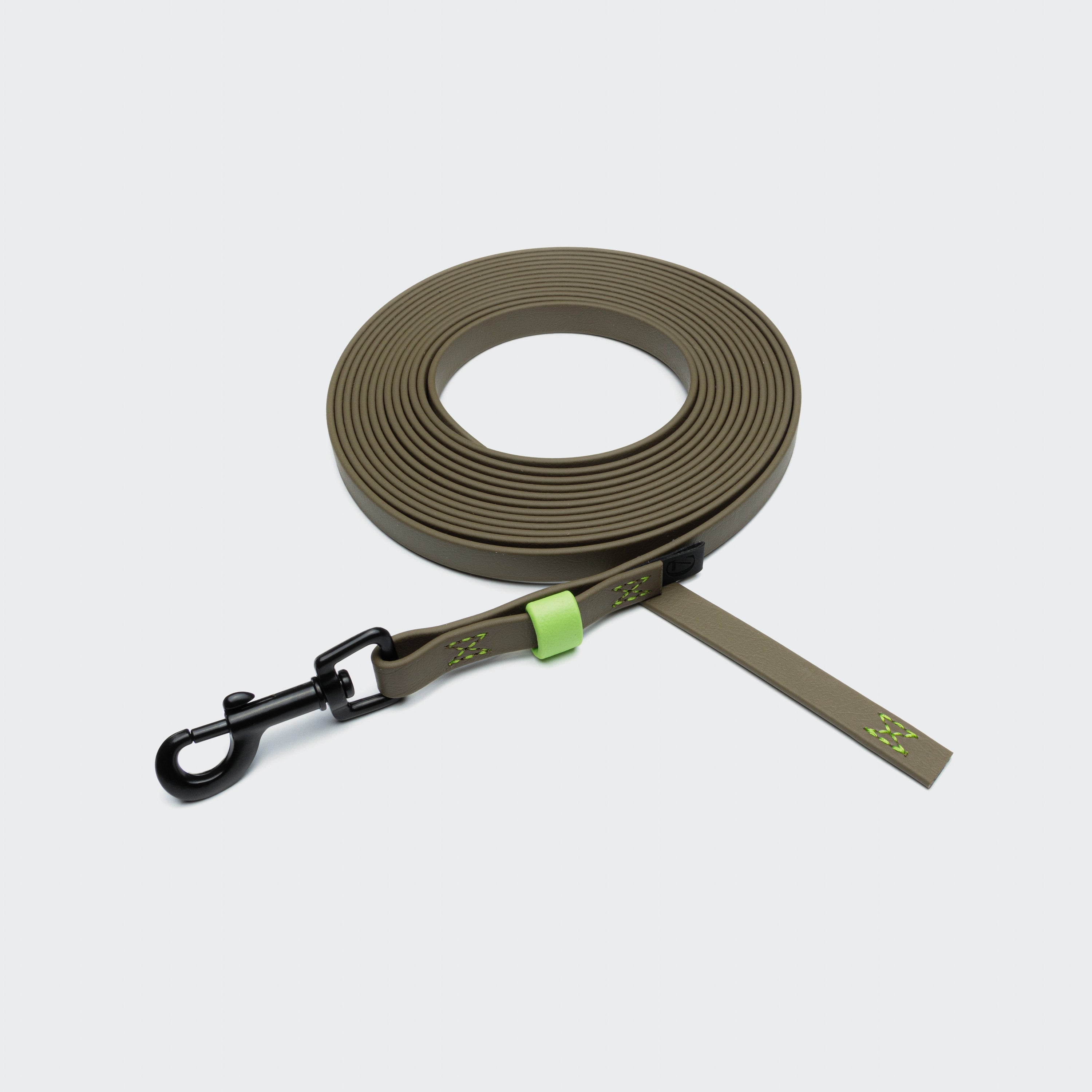 BioThane Long Line Dog Leash - Ipanema Olive-Neon Green, Ultra-Durable Waterproof Training Lead