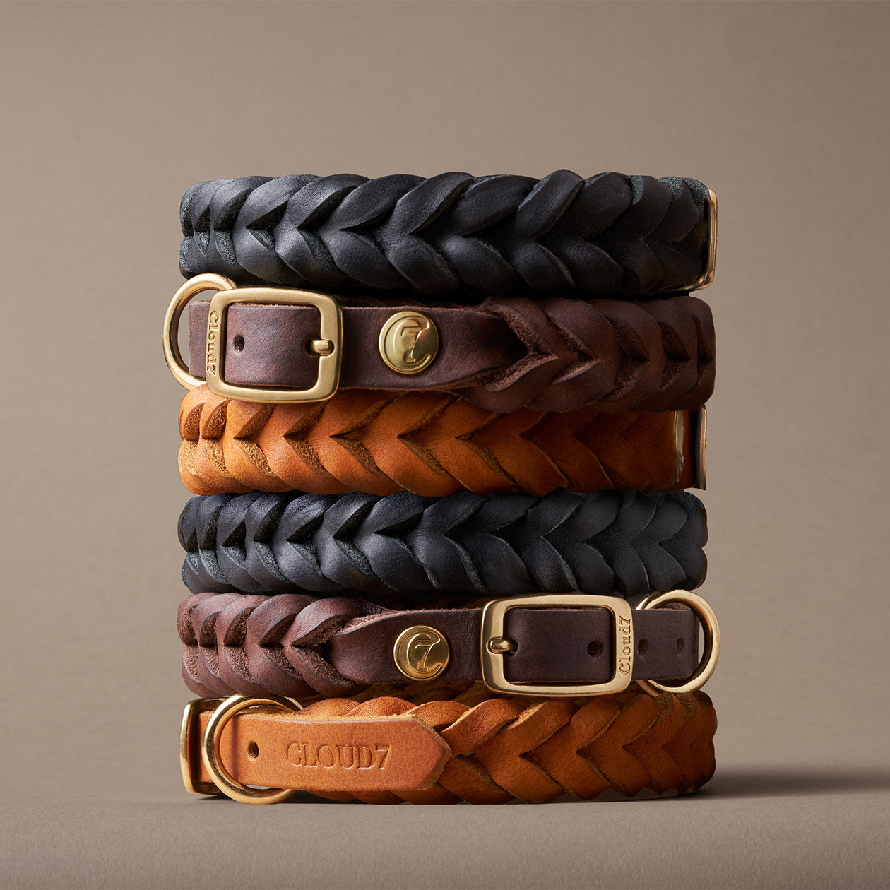 Central Park Dog Collar in Saddle Brown with Gold Accents